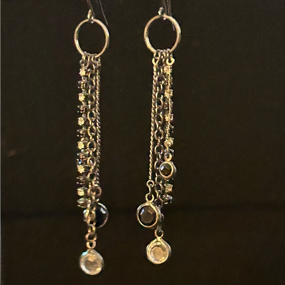 Black and CZ dangling earrings, new, hook back
